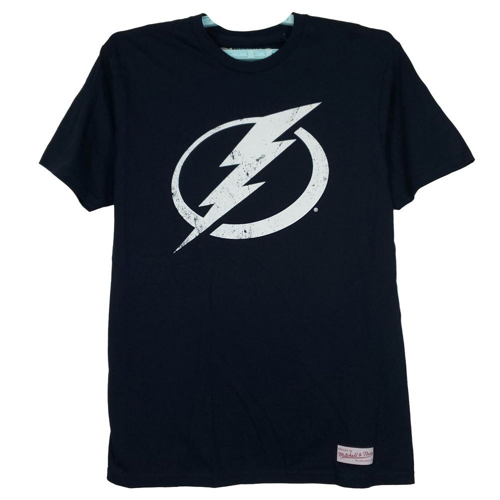 Tampa Bay Lightning Mitchell & Ness‎ NHL L Large Shirt Distressed Logo Navy NWT